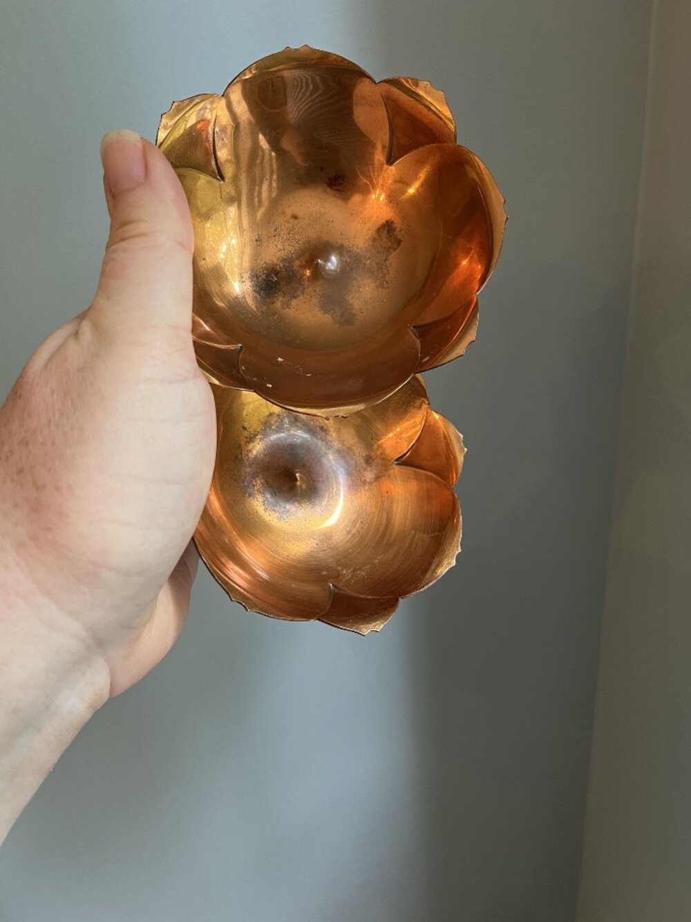 Vintage Copper Lotus-Shaped Bowls Set Of 2 Decorative Floral Design Approx. 4" D